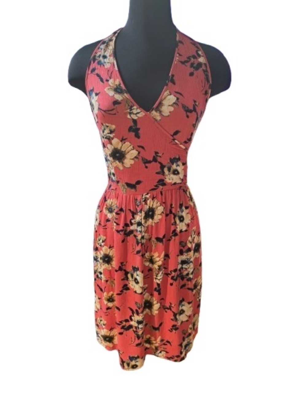 Xhilaration Coral Floral Halter Faux Wrap Dress SZ XXL